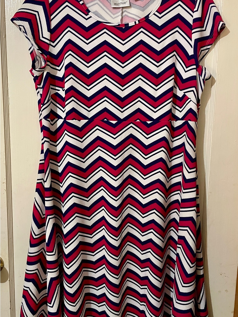 Avenue Women’s 18/20 Chevron Fit-and-Flare Dress in Pink, Purple & White